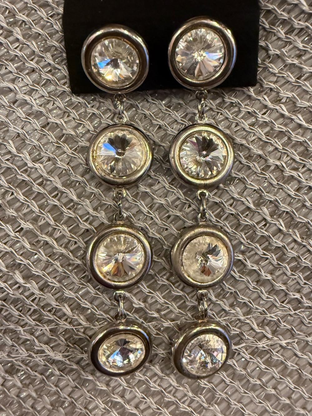 Pierced Crystal Rivoli Drop Dangle Earrings - Silver Tone Clear Stones
